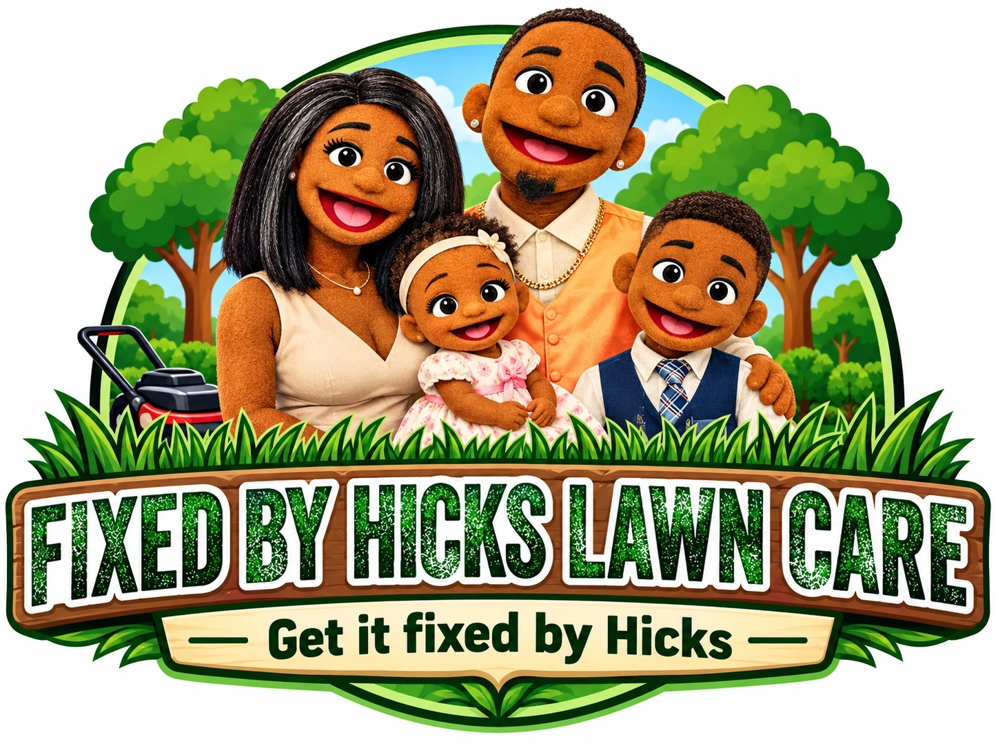Fixed by Hicks branded artwork: Family portrait in dress clothes