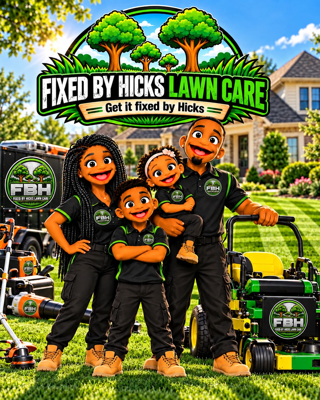 Fixed by Hicks branded family artwork: Family portrait