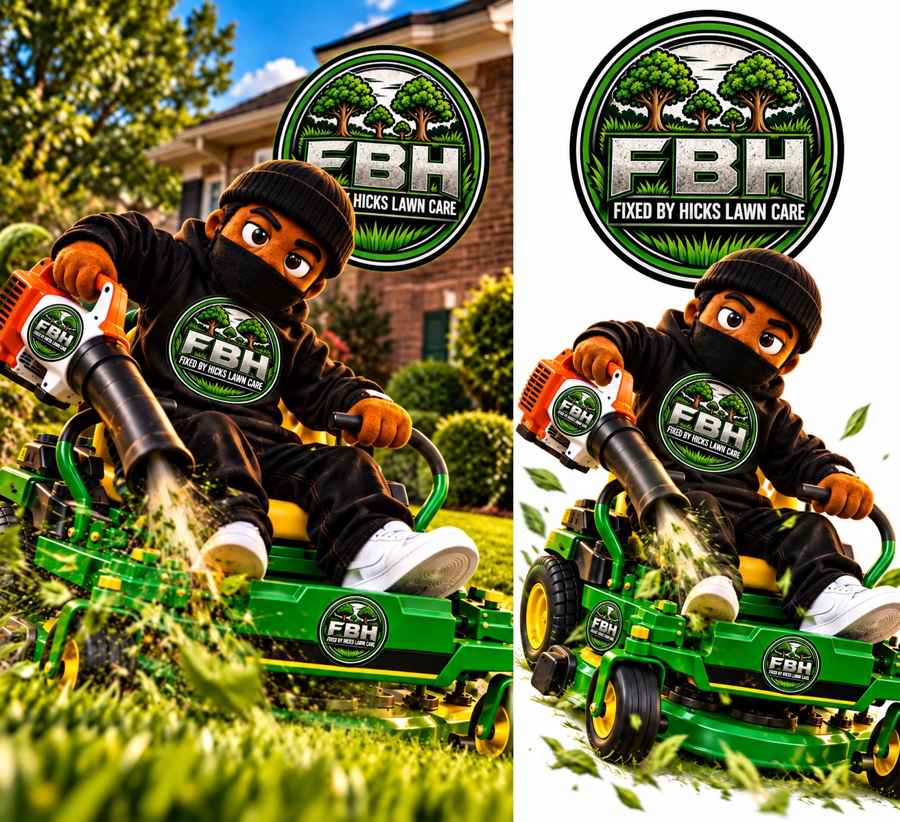 Fixed by Hicks branded artwork: Our lawn care mascot